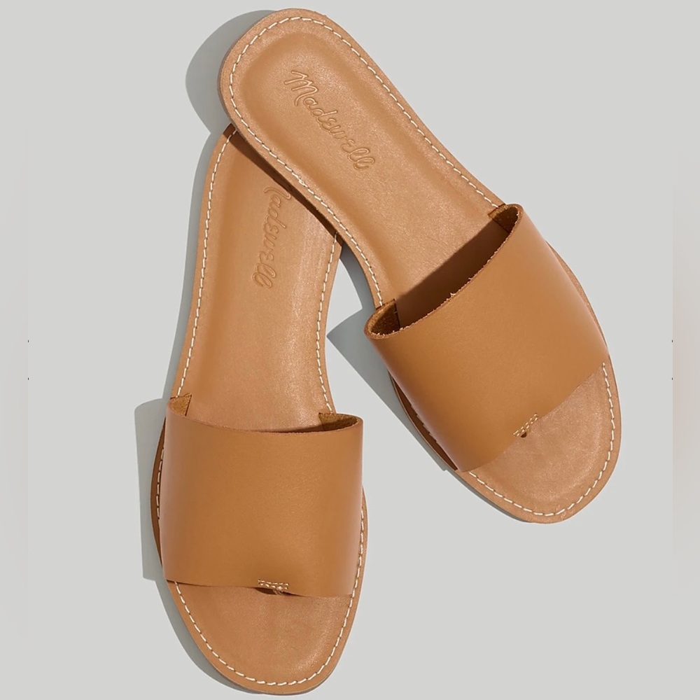 Madewell Tan Leather Slide Sandals